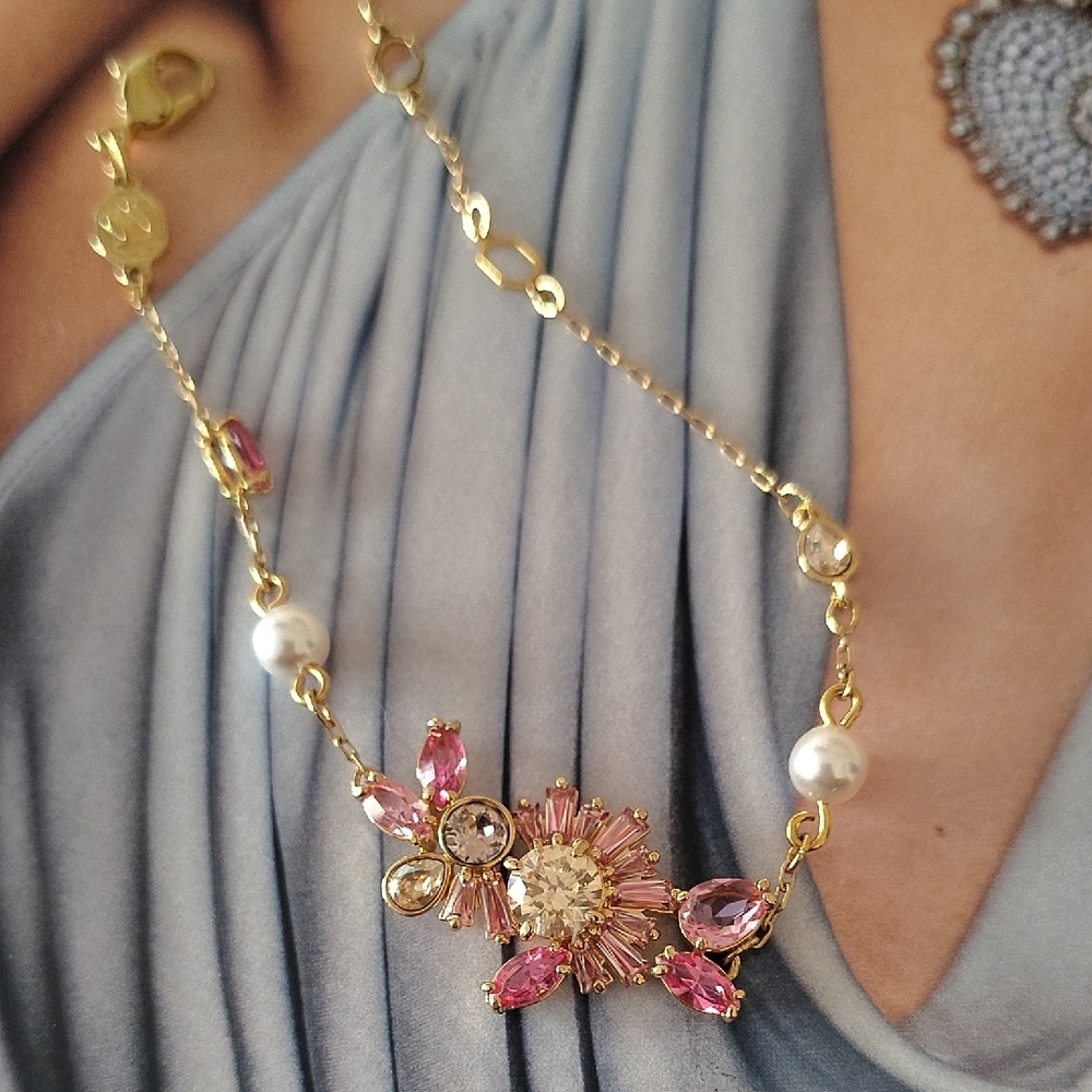 Swarovski Gold Bracelet with Pink and White Crystals